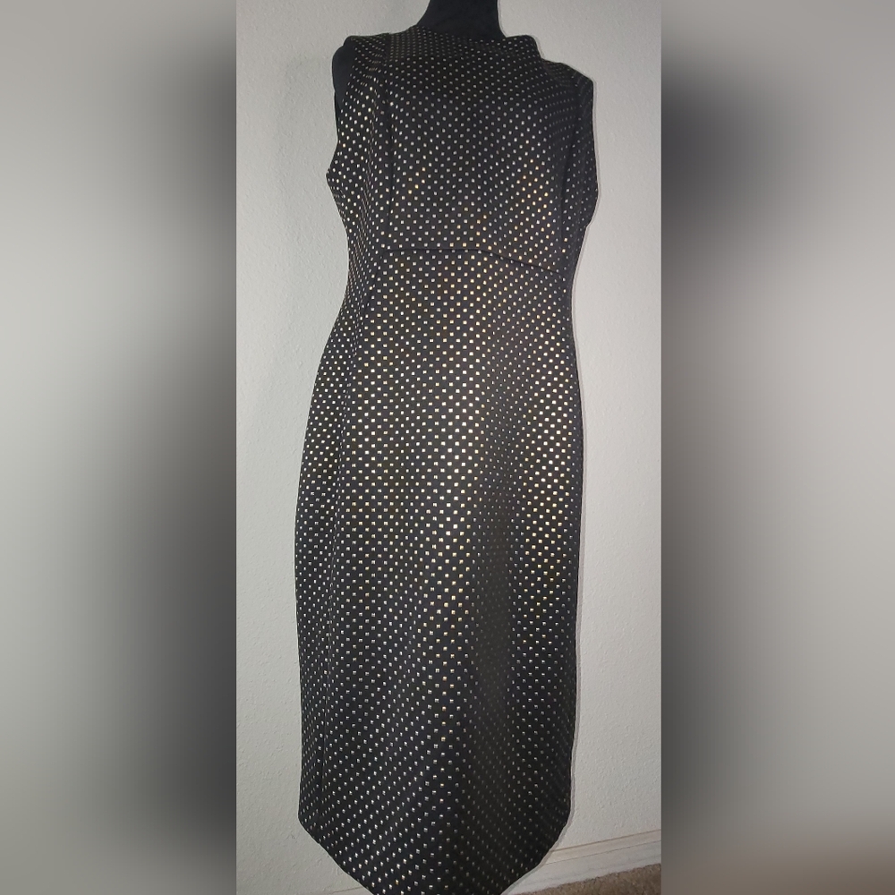 Calvin Klein Black Sleeveless Sheath Dress with Gold Studded Accents Sz 14